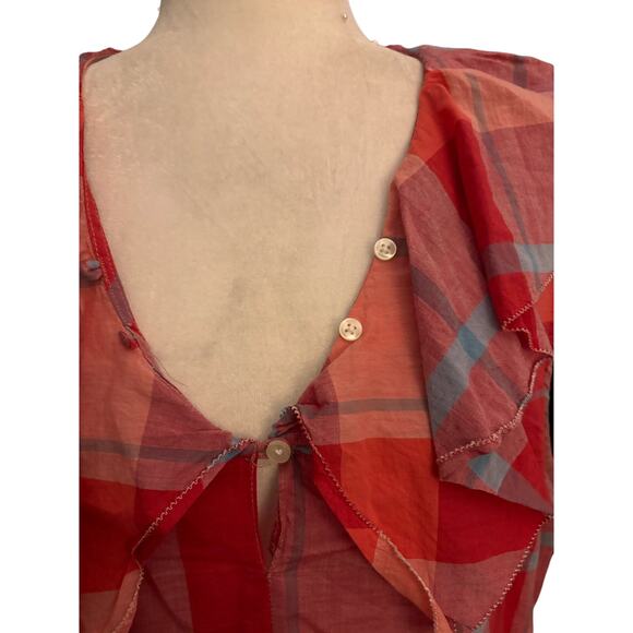 Isabella Sinclair Anthropologie Ruffle Andover Madras Red Plaid, Large - Picture 3 of 5